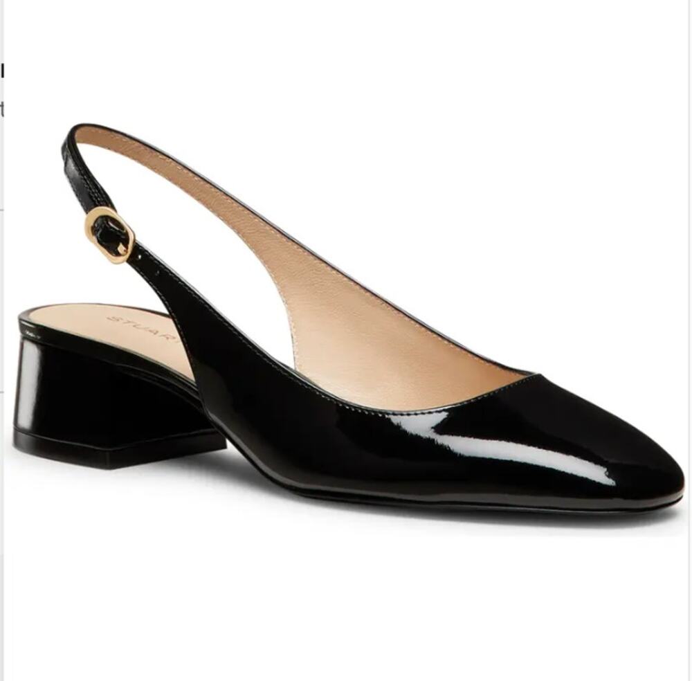 Stuart Weitzman Maeve Slingback Pump Heels Patent Leather Black 9.5